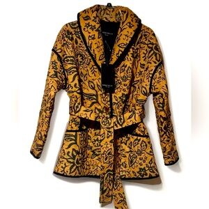 New BAGATELLE Quilted Brown & Black Floral Belted Jacket--XS